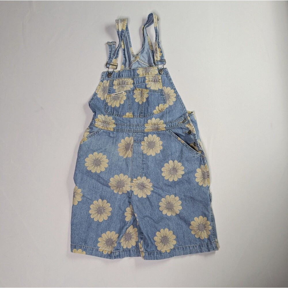 Vtg 90s London London Sunflower Denim Shortalls L Rare Floral Overalls Cottageco